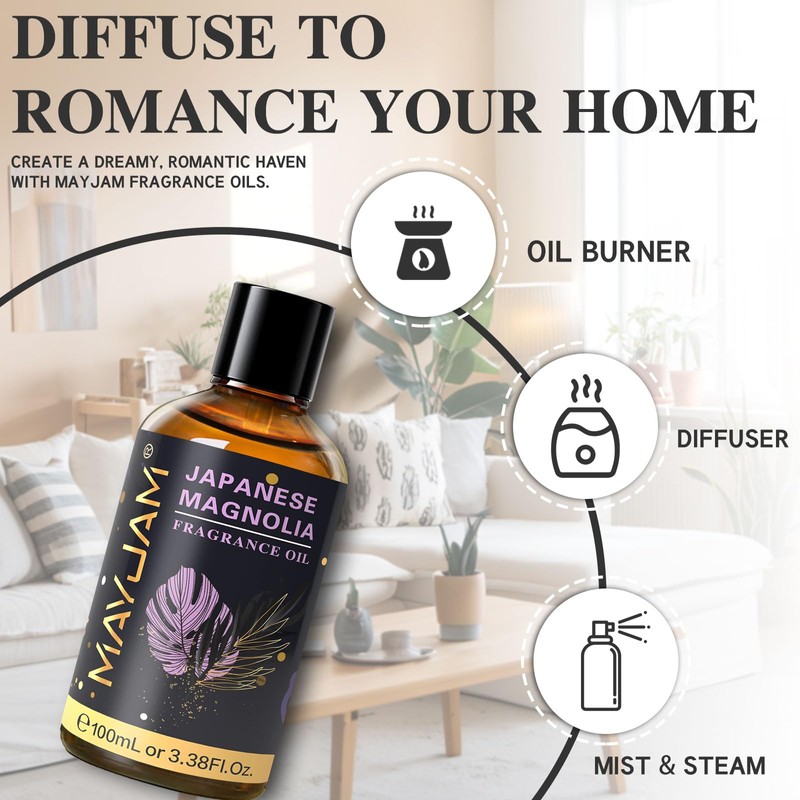 MAYJAM 100ML/3.38FL.OZ Japanese Magnolia Fragrance Oils with Glass Dropper, Essential