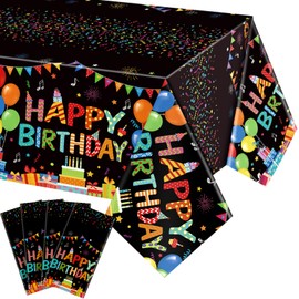 Tingjoo 4 Pcs Happy Birthday Tablecloth 54'' x 108'' Disposable Birthday Table Cloth Plastic Colorful Balloons Happy Birthday Table Cover for Kid Boy Girl Birthday Party Decoration Supplies