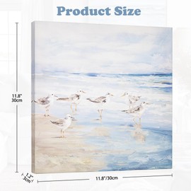 Arborus 30x30cm Canvas Wall Art 11.8" Blue White Seaview Seagull Abstract Painting Wall Art Prints Framed Ocean Pictures Wall Beach Canvas Art Work for Living Room Bedroom Home Hallway Wall Decor