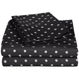 Superior Polka Dot Sheet Set, 600 Thread Count Cotton Blend Bedding Sets, Soft and Wrinkle Resistant Sheets with Deep Fitting Pockets - Full, Black
