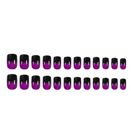 24 Pcs Black Ombre Press on Nails Short Square - MINGCHUN Summer Purple Fake Nails Press ons French Nail Tip Design Full Cover False Nails Glue on Nails Stick on Nails Acrylic Nail Art Kit