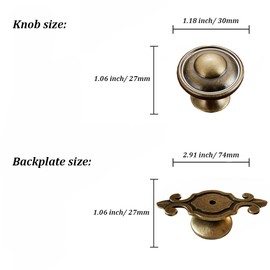 Tverghvad Antique Brass Cabinet Knobs, [8 Pack] Vintage Round Drawer Knobs with Backplate, Decorative Knobs for Kitchen, Cabinets, Dresser Drawer, Cupboard, Round