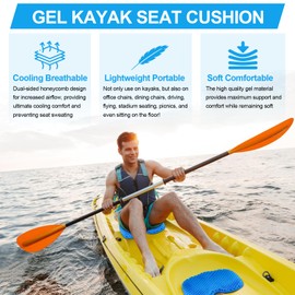 seeykey Anti-Slip Kayak Seat Cushion, Waterproof Thicken Gel Kayak Seat Pad with Non-Slip Cover, Canoe Seat Cushion Kayak Accessories Kayak Canoe Boat Equipment (Blue)