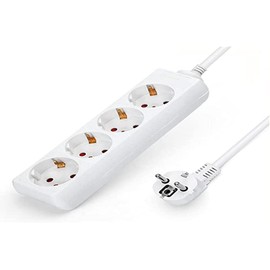 Power Strip White without Switch with Cable 3G 1.0 mm² 1.5 m German Power Strip White (4 Sockets, 1.0 mm² 1.5 m)