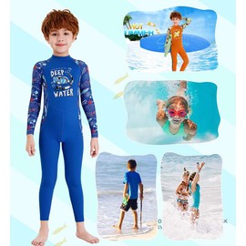Full Body Kids Swimsuit One Piece Rash Guard Long Sleeve Wetsuit Skin for Girls Boys Children, Sunsuit Swimwear UPF 50+ UV Sun Protection Quick Dry for Beach Water Sports (Boy Blue, L)