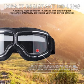 YISUGOOC Motorcycle Goggle 2 Pieces Vintage Aviator Goggles UV Protection Dirt Bike Riding Glasses ATV Goggles (Black Frame Color Lens + Black Frame Clear Lens)