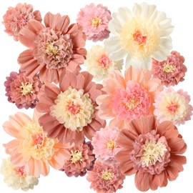 Faccito 12 Pcs Fiesta Crepe Paper Flowers Colorful Paper Flowers 12" 6'' Tissue Pom Poms Mexican Party Wall Backdrop Decoration for Wedding Birthday Nursery(Vintage Color)