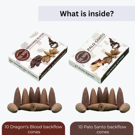 TRUMIRI Backflow Incense Cones - Combo Pack of 20 Incense Cones Waterfall - 10 Dragons Blood + 10 Palo Santo - Incense Backflow Cones - Waterfall Incense Cones - Incense Waterfall Cones