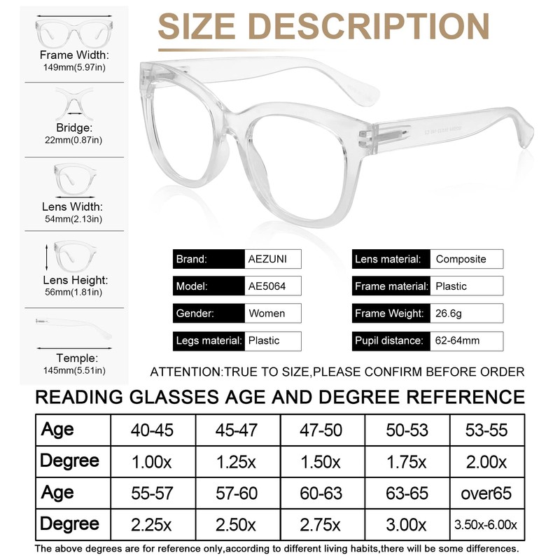 AEZUNI Oversized Bifocal Reading Glasses Women Big Frame Blue Light
