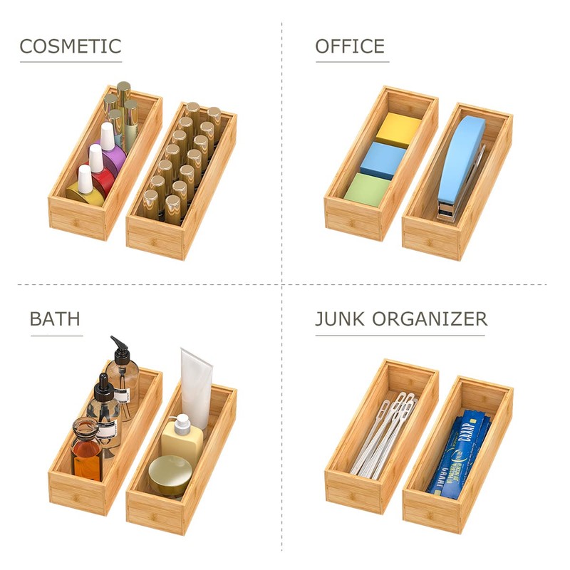 Bamboo Kitchen Drawer Organizer,Stackable Silverware Tray Utensil Organizer Cutlery Holder