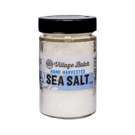 Village Batch Premium Hand-Harvested Sea Salt 165 grams Jar Natural Mediterranean Flavor, Sun-Dried and Mineral-Rich, Flaky, Coarse and Unrefined Sea Salt for Cooking and Gourmet Use