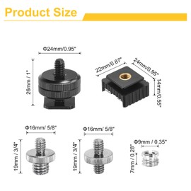 sourcing map Camera Screw Mount Set, Double Threaded Screw, Hot Shoe Mount, 1/4 Inch Male to Male Screw, 1/4 to 3/8 Male Screw for Camera Tripod Screw