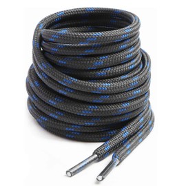 VSUDO Round Boot Laces, Hiking Boot Laces, Heavy Duty Work Shoe Laces, Strong Hiking Boot Laces, Dark grey with blue dot, 100 cm - 1 pair