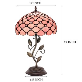 WXCFCD Tiffany Lamp Table Lamp Stained Glass Desk Lamps 12X12X19 Inches Reading Light Decor Bedroom Living Room (Pink Bead Style)