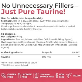 MINDLY Taurine 500mg - Optimal Precision Dose for Energy, Focus & Heart - 60 Vegan Capsules - 2 Month Supply -Clean, No Titanium Dioxide, Gluten Free