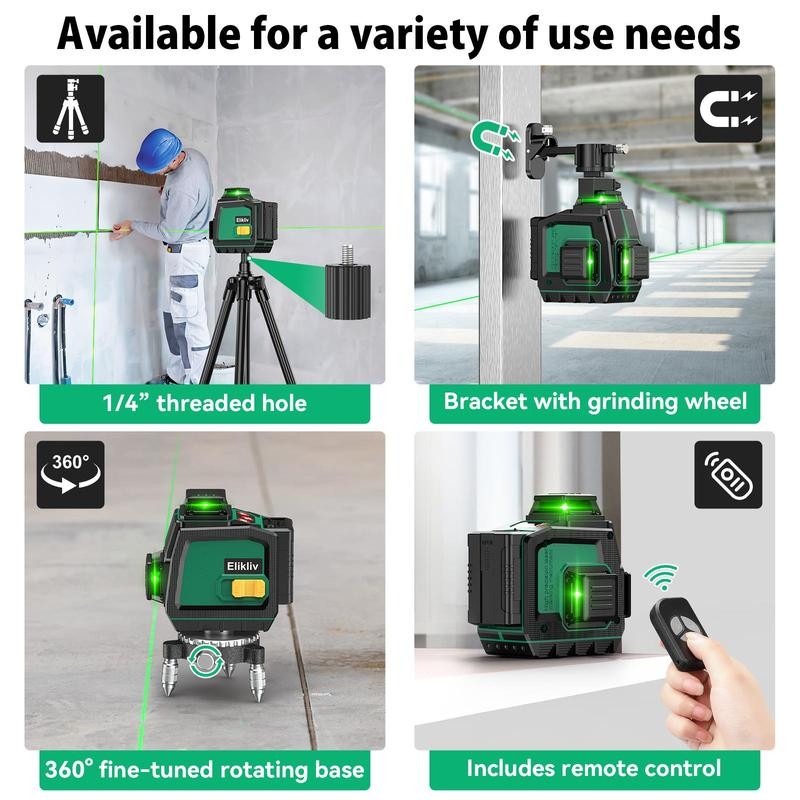 [2025 Upgraded] 3D laser level, Elikliv 3x360° Laser Marker, Green