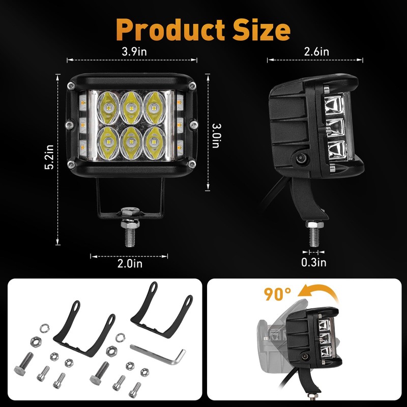 TALMYT 4 Inch Side Shooter Strobe Lights - Dual White