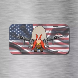 Yosemite Sam AR15 M16 Vehicle License Plate, Front Auto NRA American Flag 1776