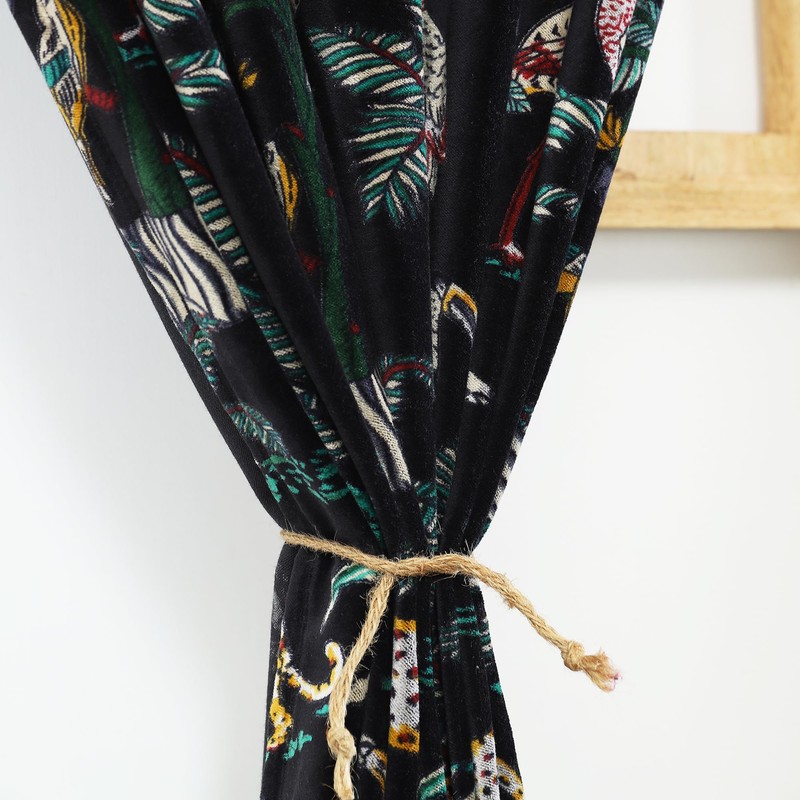 Labhanshi - Cortina estampada de terciopelo de algodón negro con