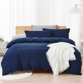Dreaming Wapiti Duvet Cover Queen,Washed Microfiber Navy Blue Queen Size Duvet Cover Set,Solid Color - Soft and Breathable with Zipper Closure & Corner Ties (Navy Blue, Queen)