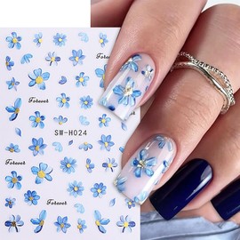 6 Sheet Spring Nail Art Stickers Decals 3D Flowers Butterfly Self Adhesive Nail Design Glitter Butterfly Nail Stickers for Women Girls DIY Manicure Tips Gold Edge Floral Nail Decoration Supplies