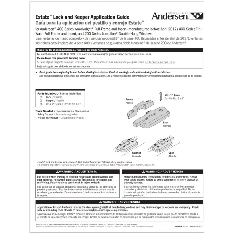 ANDERSEN: Double Hung Windows Sash Lock Set (1 ea)- Brushed