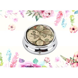 FQJNS Ancient Map Custom Fashion Round Pill Box Tablet Holder Pocket Purse Organizer Case Decoration Box
