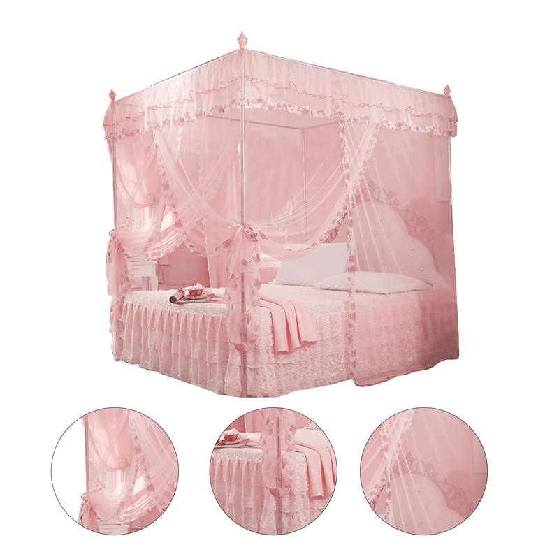 Luxury Princess 3 Side Openings Post Bed Curtain Canopy Netting