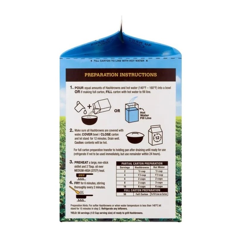 Generic Idaho Spuds Hashbrown Potatoes, Golden Grill, Box, 33.1 oz