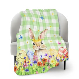 Fleece Throw Blanket Super Soft Warm Flannel Spring Easter All Season Use Blankets for Couch, Sofa Bed, Cozy,Fuzzy and Lightweight,Eggs Bunny Cute Rabbits,50x60 Inches
