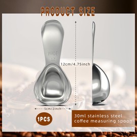 Coffee Spoon Scoop, 18/8 Coffee Spoon, Measuring Spoon, Coffee Measuring Spoon, Made of Stainless Steel, Dosing Spoon, Rust-Resistant, Coffee Spoon, Suitable for Coffee, Tea, Sugar, Flour