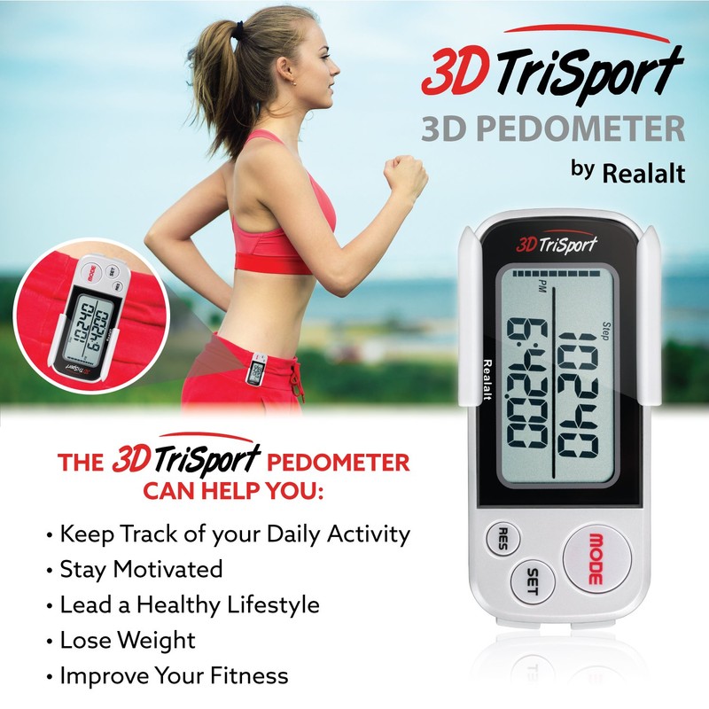 Realalt 3DTriSport 3D Pedometer, Accurate Step Counter with Clip and