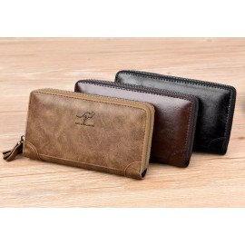 AIKS KANGAROO Large Men Wallet Holder Blocking double Zipper Pocket RFID Protected  - coffee