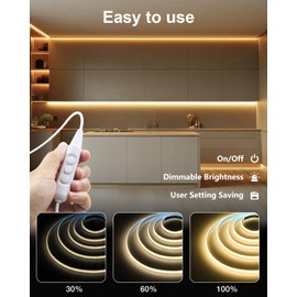 ALITOVE Dimmable USB COB LED Light Strip 5V 2M Warm White 800LEDs Strip 3000K CRI 90+ Flexible 5MM Wide Tape Light TV Backlight with Switch for Under Cabinet Kitchen Camping RV DIY Lighting