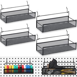 Shimeyao Pegboard Baskets Bins Set 4 Pcs Metal Pegboard Baskets with 8 Pcs Black Pegboard Hooks, Peg Board Organizer Accessories for Garage Workbench Kitchen Office Craft Room