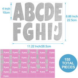 Waynoda Glitter Bulletin Board Letters for Classroom Alphabet Poster Board Letters for Bulletin Board Display Home School Classroom Decor(Silver,4 Inch)