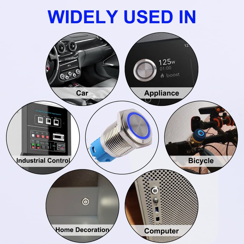 JIQI 2Pcs 19mm 0.75'' Latching Push Button Switch 12V-24V Waterproof