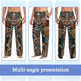 Native Americans Men's Lounge Pajama Pants for Men Indian Print Bottoms Novelty Loungewear Pants Separate Bottoms with Pockets Lightweight Pjs for Sleep & Lounging (Sizes: L)