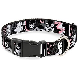 Buckle-Down Batgirl/Wonder Woman/Supergirl Retro Panels Plastic Clip Collar, Narrow Medium/7-13"