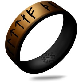 Knot Theory Viking Silicone Ring - Yours Always in Runic Characters - Antique Gold Size 14 6mm Dual Layer Breathable Comfort Fit - Valentine's Engagement Wedding Band