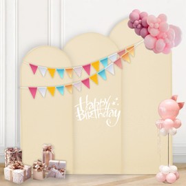 WEERRW Beige Arch Backdrop Cover Ballon Arch Stand Covers Set of 3 Spandex Fitted Round Top Chiara Stretchy Backdrop for Wedding Birthday Party Decoration(6FT, 6.6FT, 7.2FT)