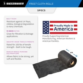 Sandbaggy Frost Cloth Rolls (3 ft x 15 ft) | Winter Cover for Shrubs, Trees, Gardens | Plant Blanket, Freeze Protection | Black, 4 oz Polypropylene (1 roll)