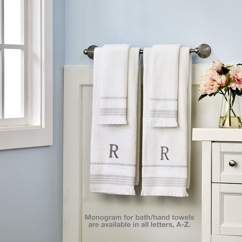 SKL Home Casual Monogram Hand Towel Set, A, 16x26, White