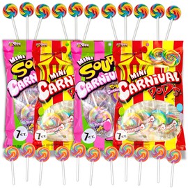 Needzo Sweet and Sour Swirl Lollipops Individually Wrapped Candies for Sharing, Assorted Fruit Flavored Suckers, Goody Bag Fillers or Pinata Candy Circus Party Theme, 28 pcs, Pack of 4
