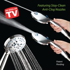 Hotel Spa AquaCare Retail Pack High Pressure 8-setting Handheld Shower Head - Built-in Power Wash to Clean Tub, Tile & Pets, Overhead & Wall Brackets, Pure-Clean Nozzles, Extra-long 6 ft. Hose