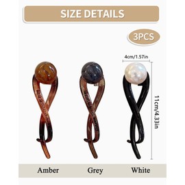 BPTRKOM Pack of 3 women's hair clips, elegant French pearl, for thin hair, elegant hair accessories, hair clip, updo accessories in black, grey, brown