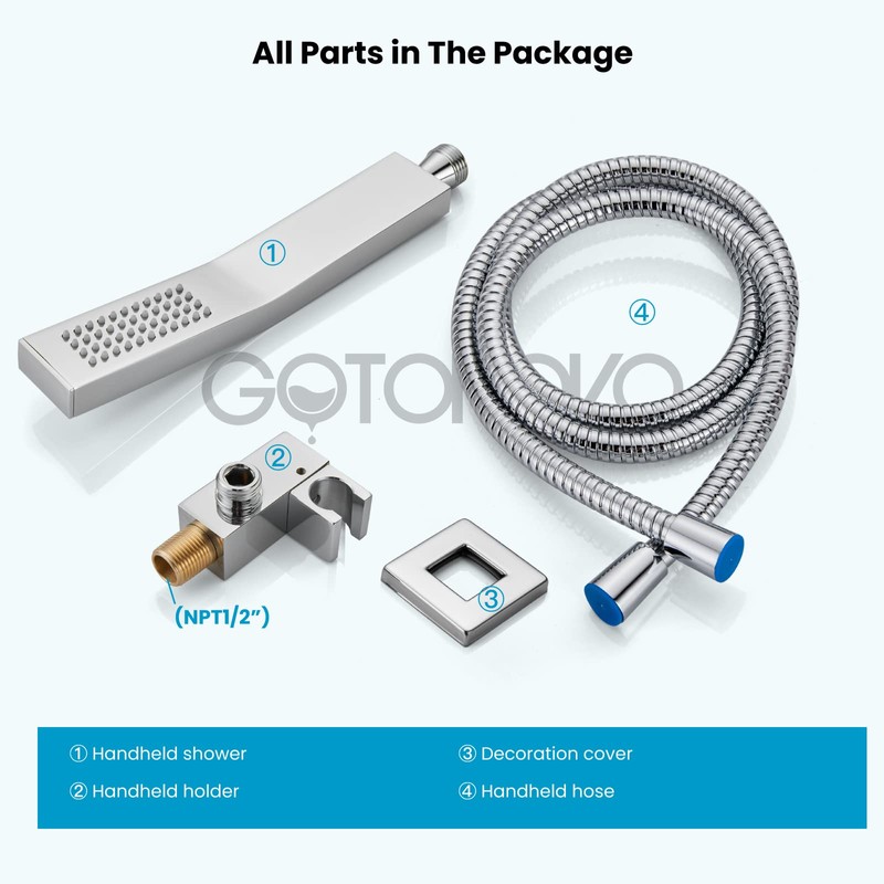 gotonovo Wall Mount Chrome Polished Solid Brass Handheld Shower Head