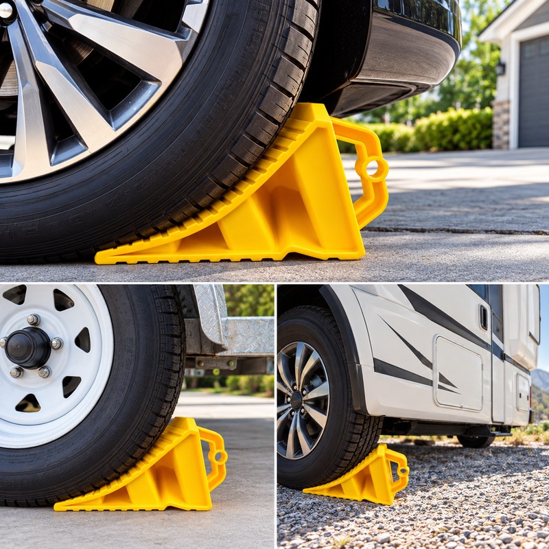 Wheel Chock for Vehicle Parking – Portable ABS Tire Stop