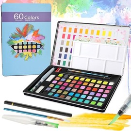 Acuarelas Profesionales, 60 Colores Pinceles para Acuarela
