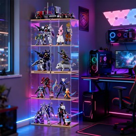 X-cosrack 2 Pack Clear Display Shelf & Display Cabinet, Tall 4-Tier Acrylic Display Case, Stackable Collectible Display Case for Action Figures, Trophies, Hobby Collection, Desktop & Floor Showcase